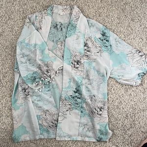 Teal and white floral cardigan